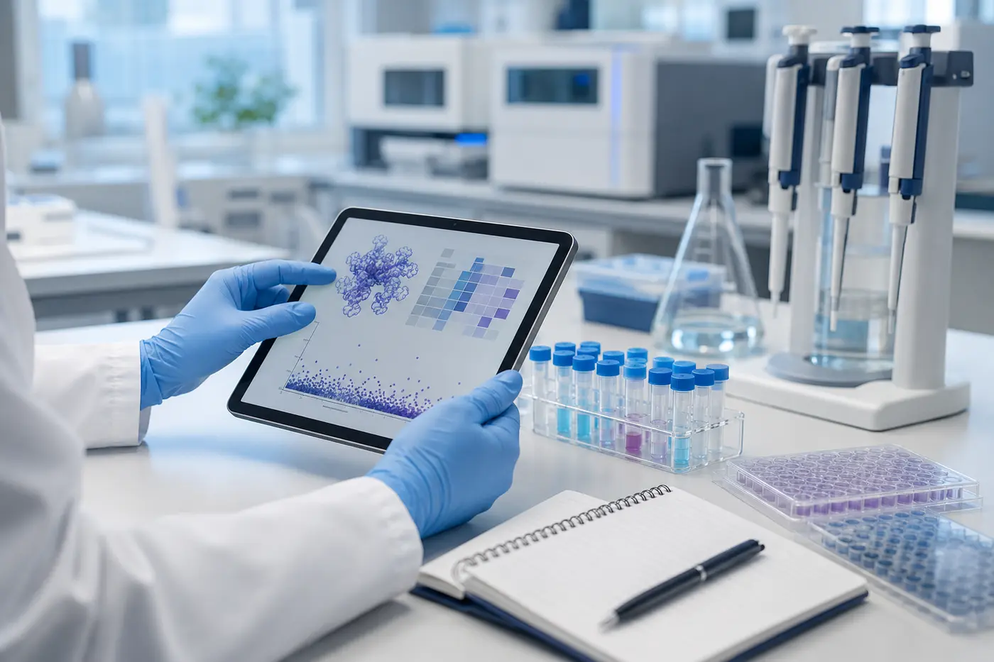 Scientist reviewing laboratory research data